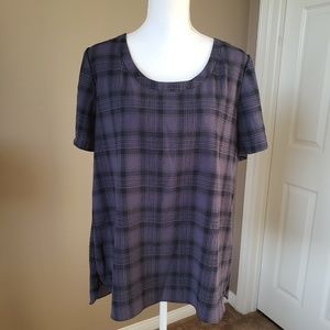 BANANA REPUBLIC Purple Plaid Scoop Neck Top